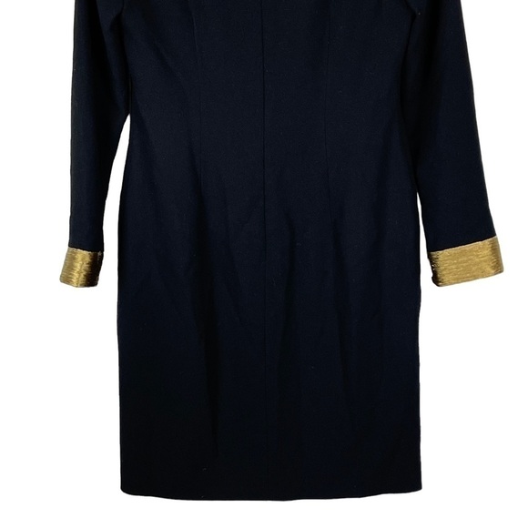 MONIQUE LHUILLIER LONG SLEEVE PIPE TRIM GOLD BLACK SHEATH COCKTAIL DRESS - Picture 9 of 13